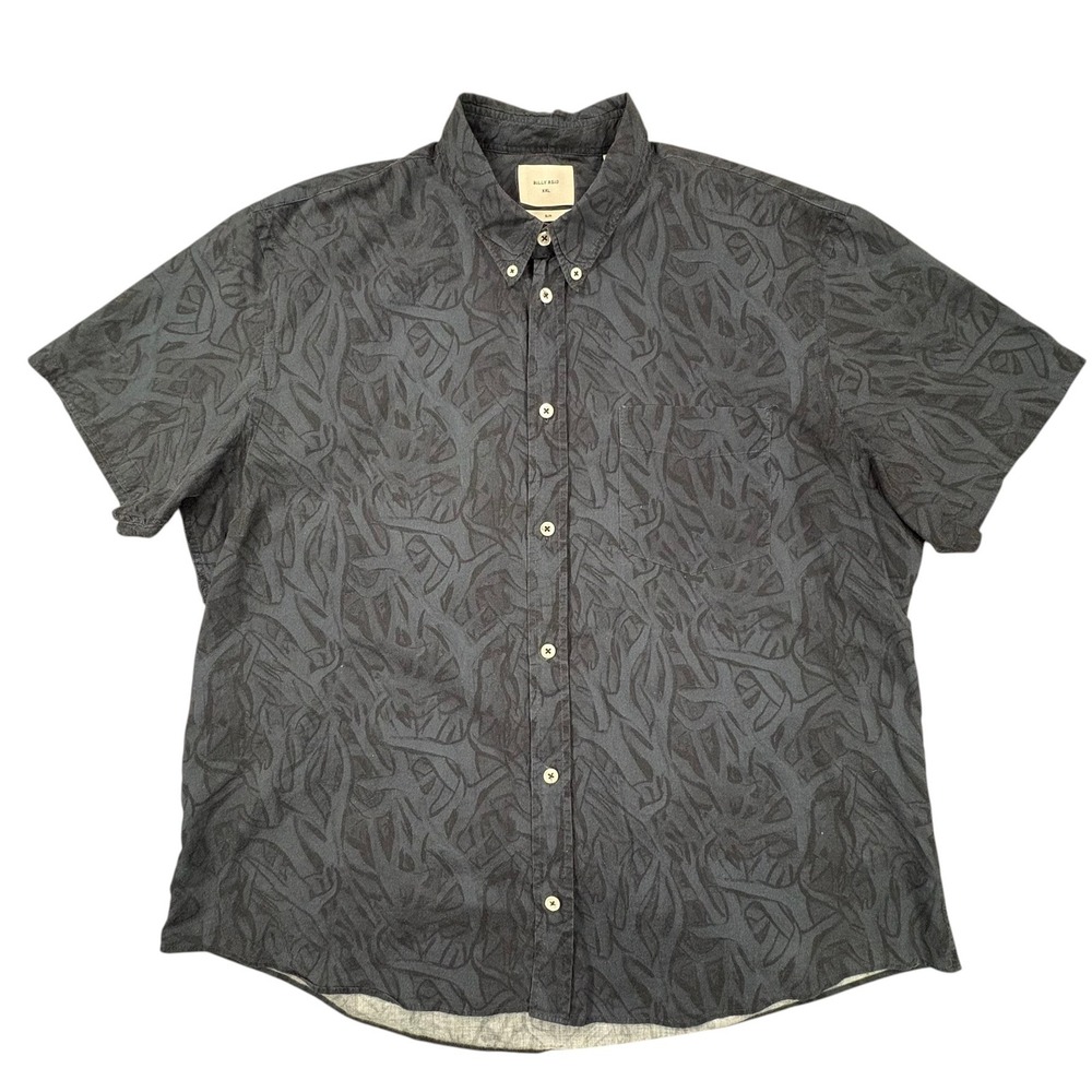 Billy Reid Short Sleeve Button Up Shirt Mens XXL Slim Fit Gray Antlers Italy